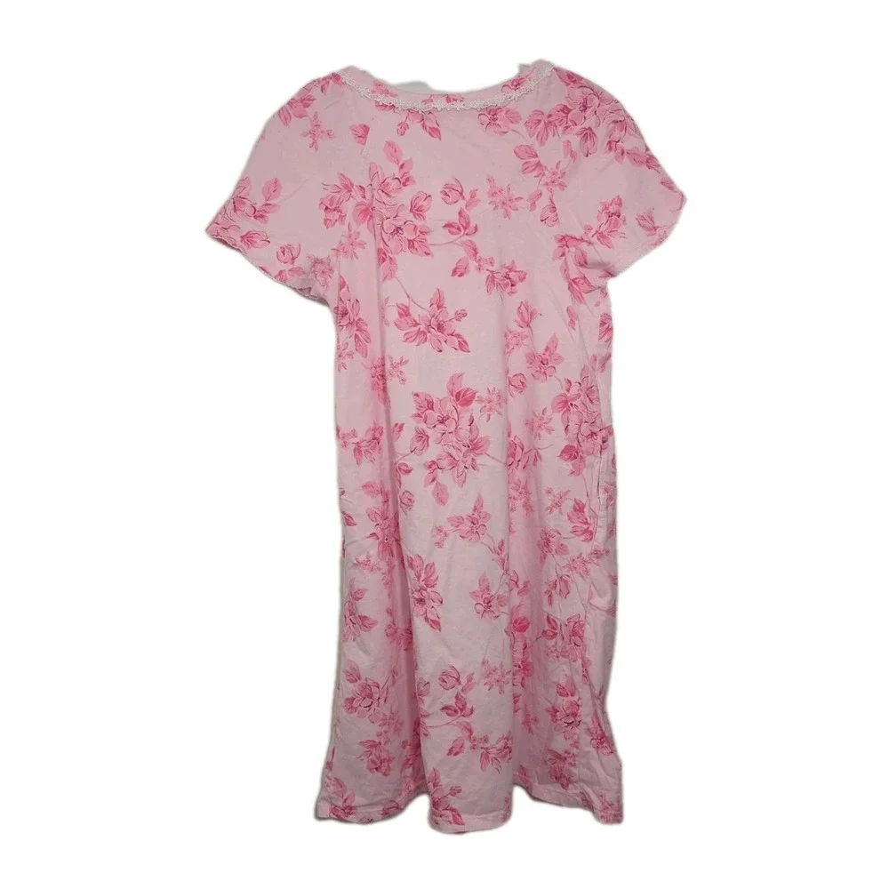 Aria Nightgown 100% Cotton Women's Scoop Neck Pockets Pink Cottage Core